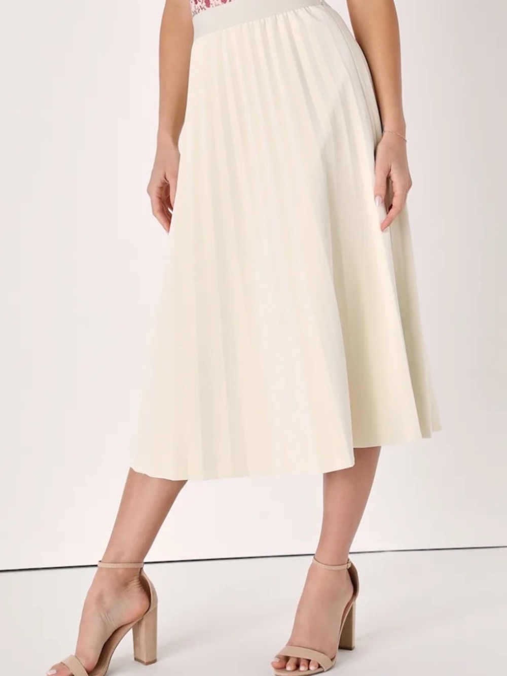 Pleated Vegan Leather Midi Skirt, Ivory